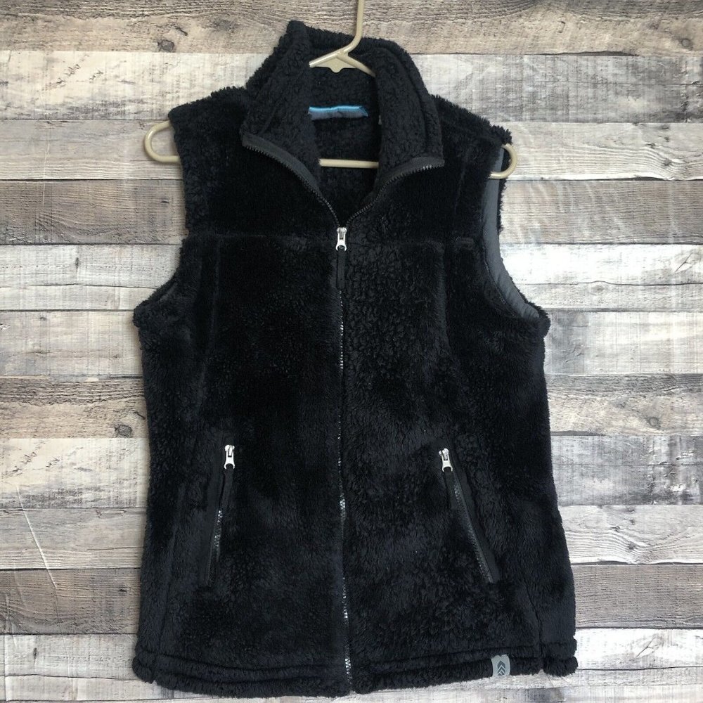 Free Country Vest Adult Medium Black Faux Fur Full Zip Pockets Outdoors